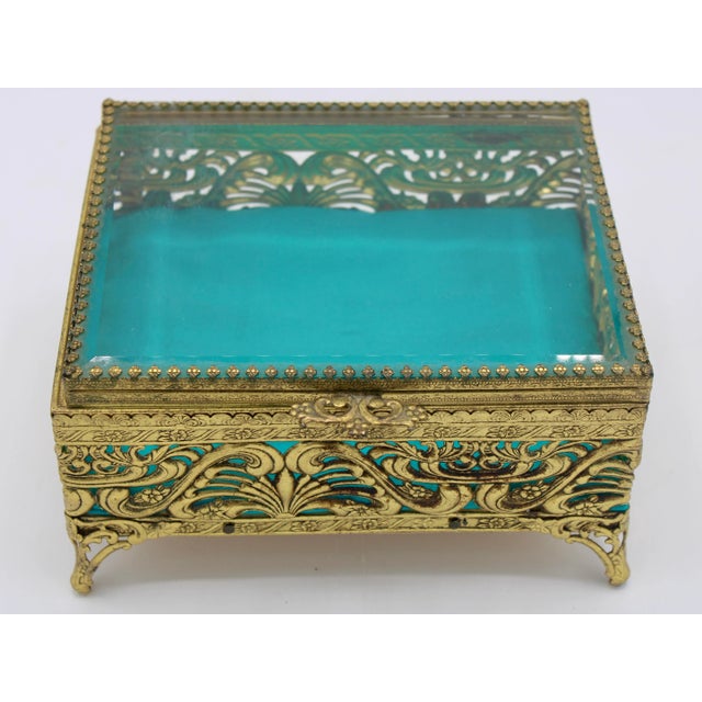 Antique French Art Nouveau Brass Beveled Glass Jewelry Box For Sale - Image 12 of 12