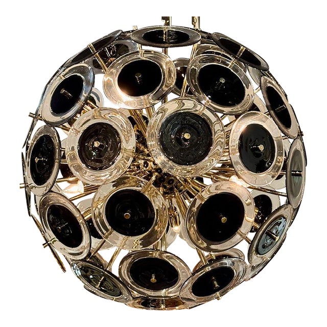 Murano Black Glass Disc Sputnik Chandelier For Sale