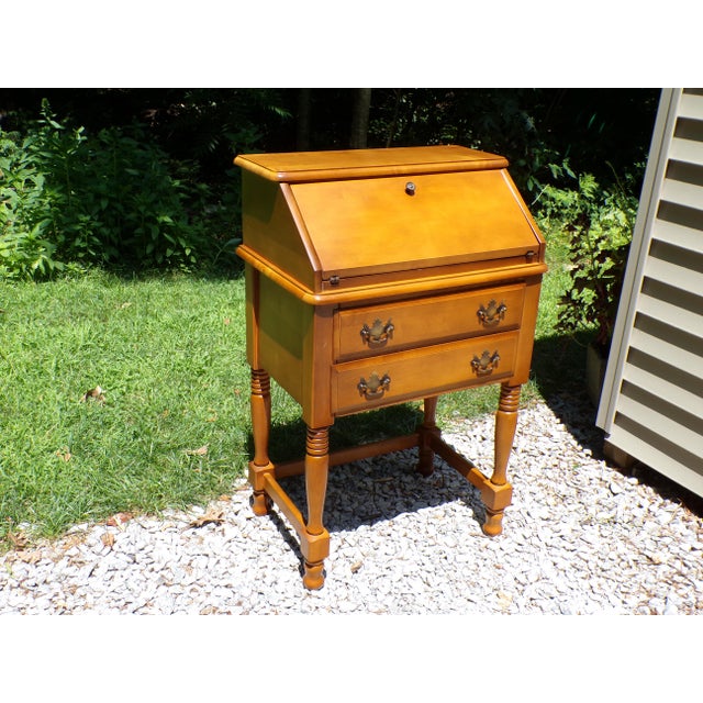 Vintage Solid Maple Slant Top Writing Desk Drop Front Secretary Desk For Sale - Image 10 of 18