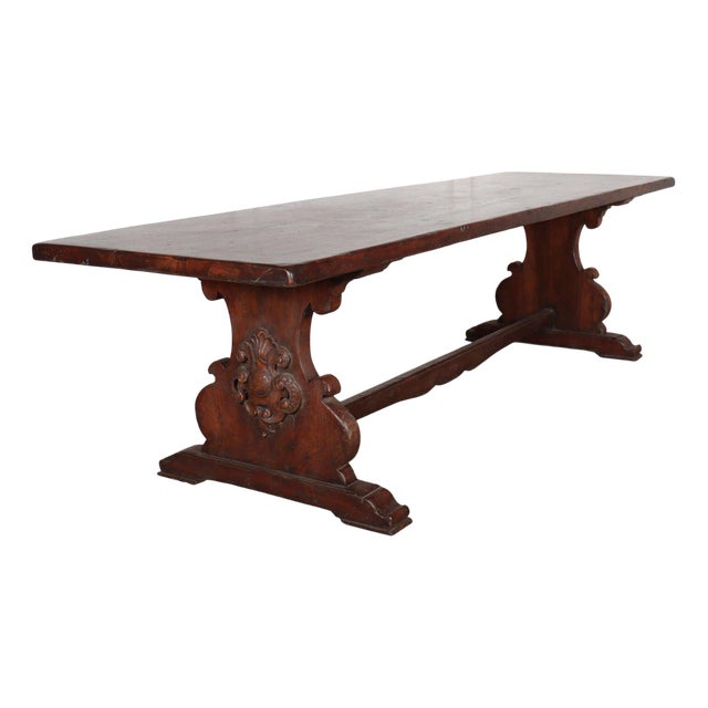 Italian Walnut Trestle Table, 1920s For Sale