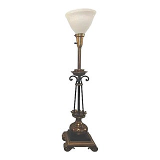 1960s Hollywood Regency Stiffel Co. Brass and Ebonized Column Table Lamp For Sale