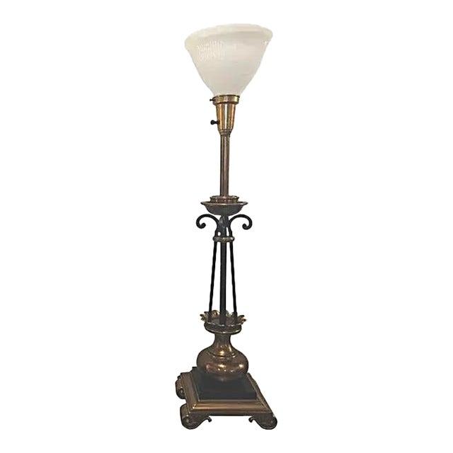 1960s Hollywood Regency Stiffel Co. Brass and Ebonized Column Table Lamp For Sale
