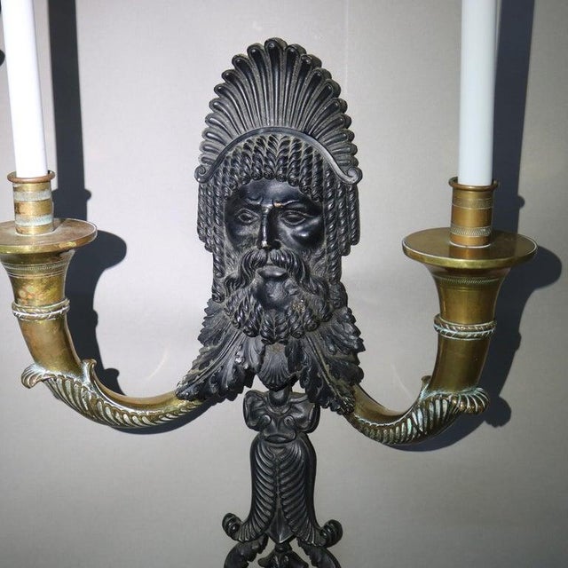 Antique Ebonized Bronze & Brass Figural Indian Chief Wall Sconces C1920 - a Pair For Sale - Image 6 of 7
