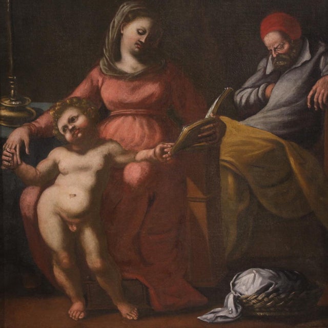 Italian Artist, Holy Family with Sleeping Saint Joseph, 1610, Oil on Canvas, Framed For Sale - Image 3 of 16