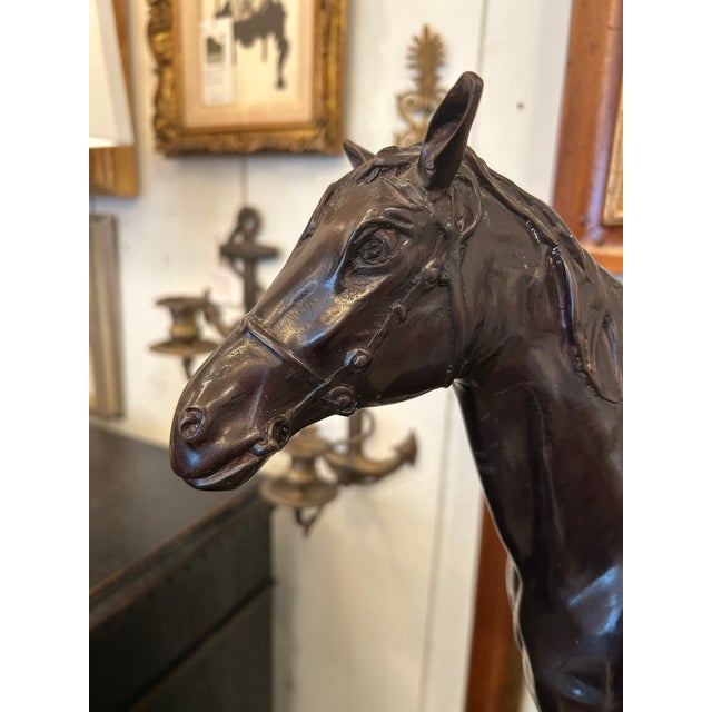Impressive beautifully cast bronze equestrian sculpture having neoclassical design on the plinth and fantastic details. GG...