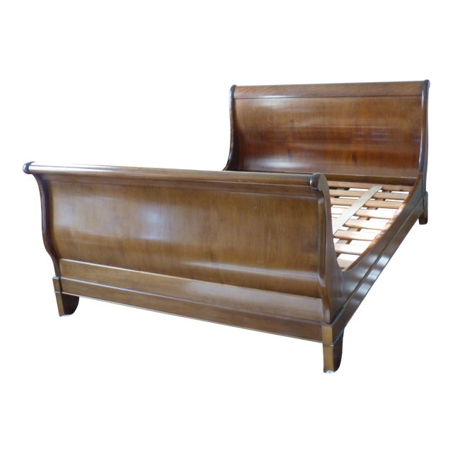 1980s Queen Sleigh Bed, Louis-Philippe Style Made in France by Grange For Sale