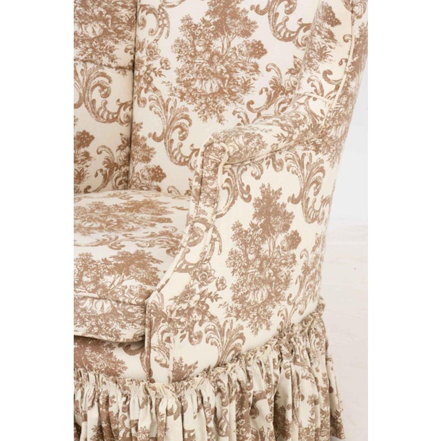 Textile Linen Upholstered Wingback Chair and Ottoman For Sale - Image 7 of 11