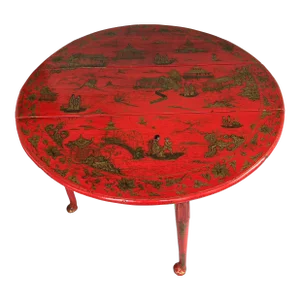 Antique 19th Century Georgian Chinoiserie Scarlet Red Lacquer Drop Leaf Dining Table