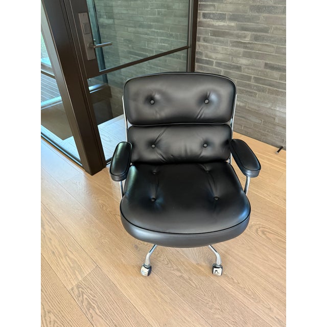 Herman Miller Eames Time Life Chair in Black Leather With Polished Chrome Base For Sale - Image 9 of 12