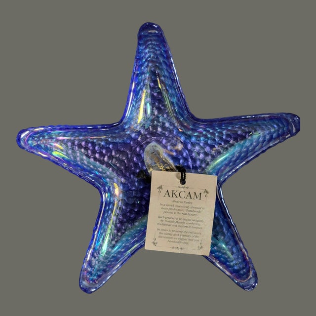 Late 20th Century Coastal Multi-Color Star Fish Akcam Glass Coasters - Set of 4 For Sale - Image 4 of 10
