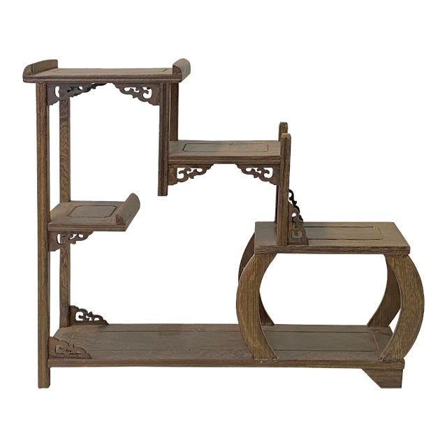 Gray Brown Wood Tower Shape Table Top Curio Display Easel Stand For Sale