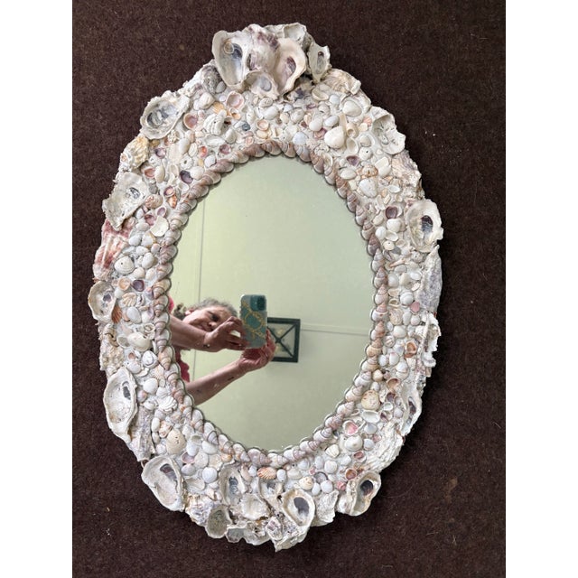 Vintage Coastal Hand Made Seashell Grotto Mirror For Sale In New York - Image 6 of 12