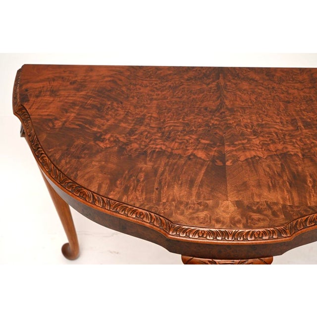 Wood Antique Burr Walnut Console Table, 1930 For Sale - Image 7 of 10