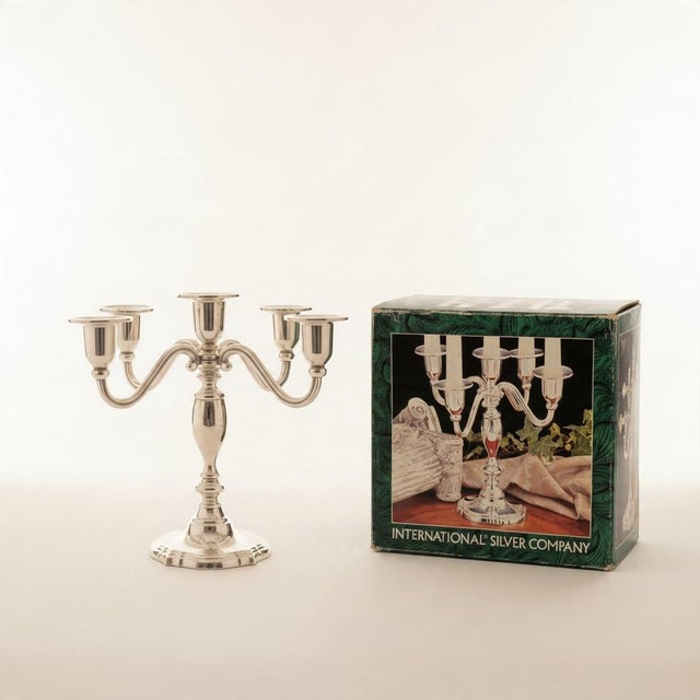 1990s Vintage International Silver Silverplate 5 Arm Candelabra-Candle Holder-Wedding For Sale - Image 5 of 10