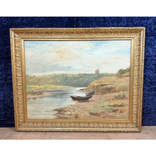 A.Monier, Lakeside Landscape, 1890s, Oil on Canvas For Sale - Image 13 of 13