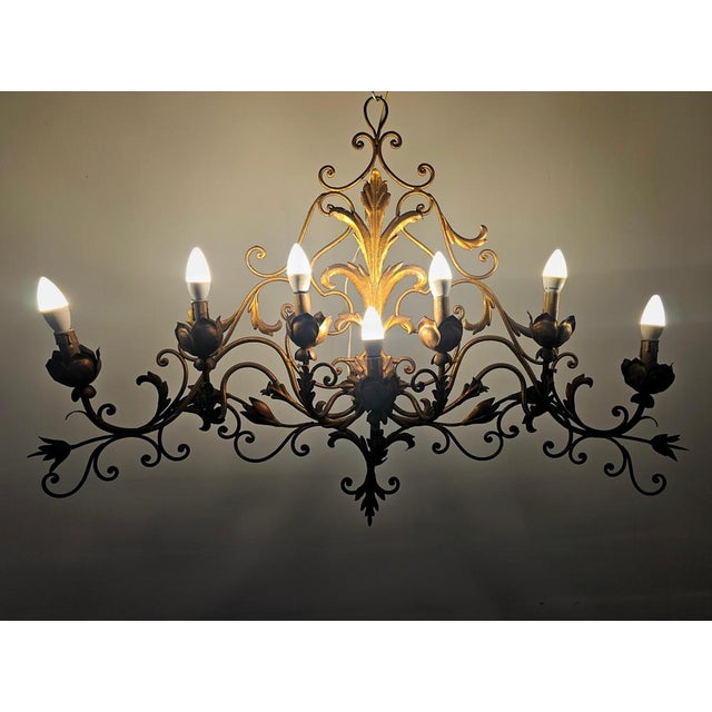 Large Acanthus Leaf 7-Arm Sconce in Gilt Metal attributed to Palladio, 1960s For Sale - Image 3 of 11