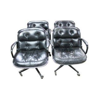 Knoll Pollock Executive Black Leather Chairs - 4 For Sale