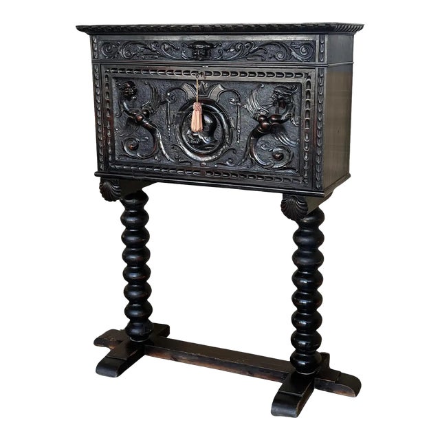 20th Century Spanish Baroque Style Cabinet on Stand, Bargueno or Varqueno For Sale