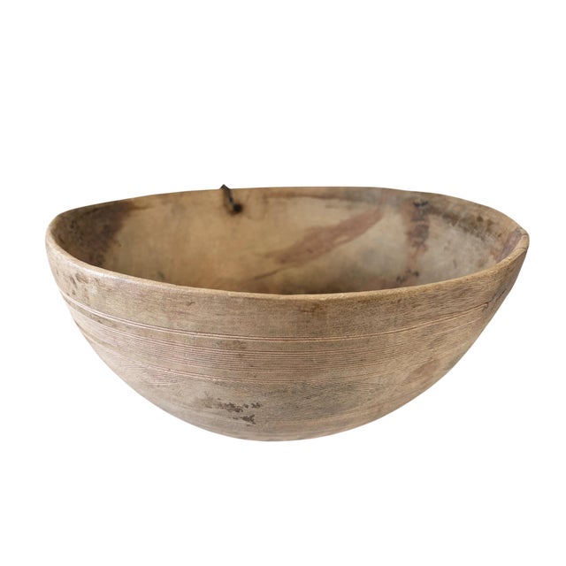 Vintage African Hausa Engraved Wooden Bowl From Niger 12" Diameter For Sale - Image 4 of 9