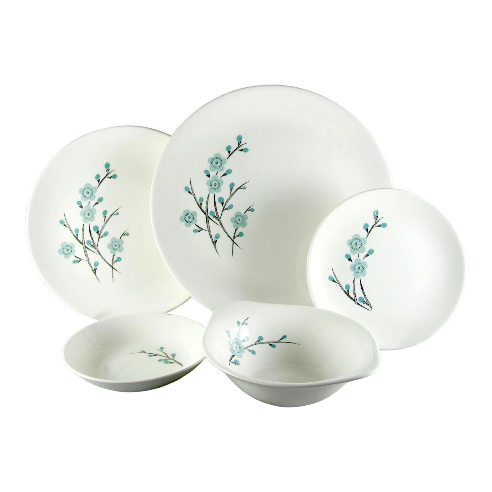 Mid Century American Blue Floral Service for 4 Dinnerware 24 Piece Set Chairish