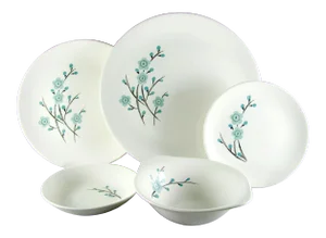 Mid Century American Blue Floral Service for 4 Dinnerware - 24 Piece Set