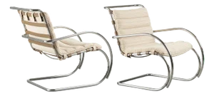 Custom Knoll Mr Lounge Chairs in Wool by Ludwig Mies Van Der Rohe, Pair