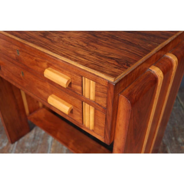 Brown English Art Deco Walnut and Inlaid Console Table, 1930 For Sale - Image 8 of 18