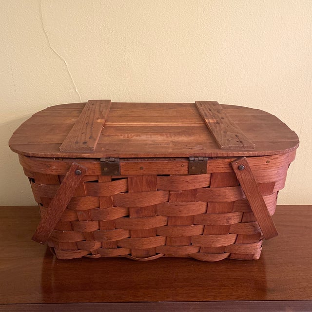 Vintage MidCentury Wooden Picnic Basket Chairish