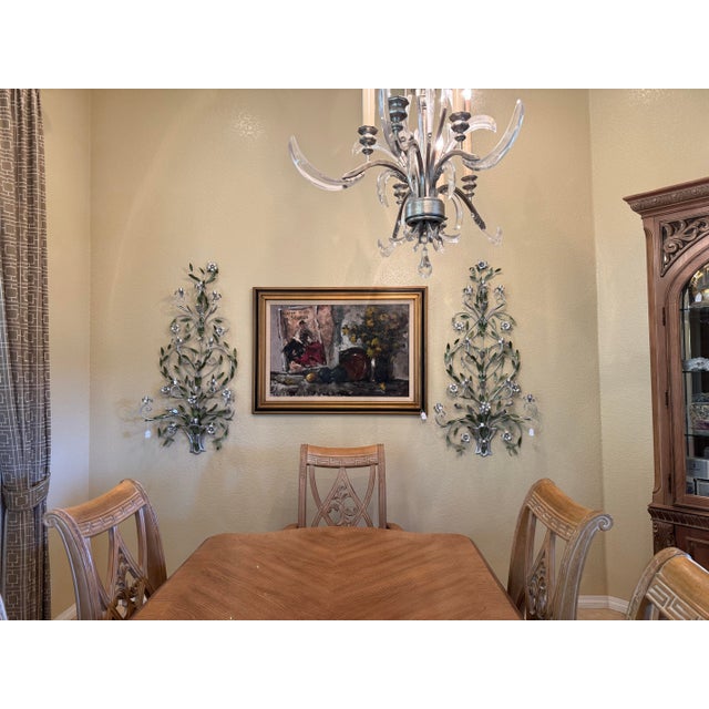 Florentine Style Romantic Metal Vine and Floral Wall 9 Candle Sconces (2) Pair For Sale - Image 4 of 6