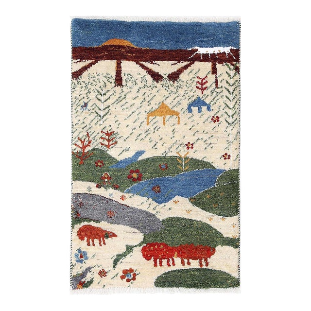 Pasargad DC Ivory Hand Knotted Persian Gabbeh Rug For Sale