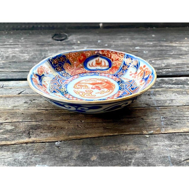 Japanese Antique Japanese Imari Porcelain Saucer Dish, Phoenix Medallion, Meiji Period Hand-Painted Arita Ware For Sale - Image 3 of 9