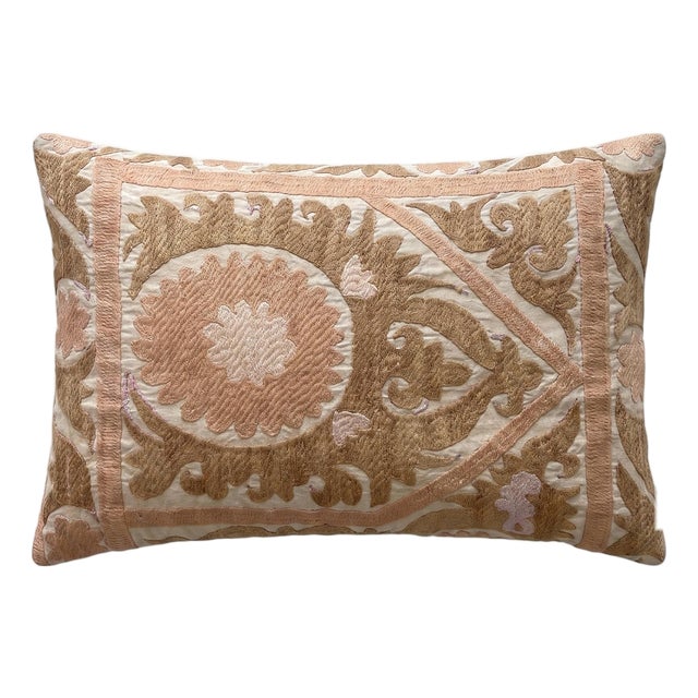 Uzbek Suzani Lumbar Pillow Cover 16'' X 24'' For Sale