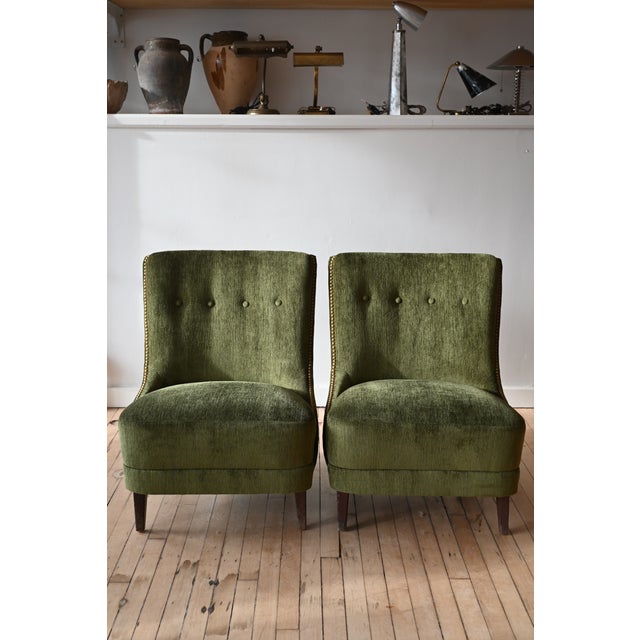 Emerald Green Slipper Chairs, a Pair For Sale - Image 12 of 12