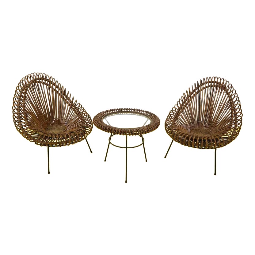 Rattan Ring Chairs and Table by Janine Abraham and Dirk Jan Rol, Set of ...