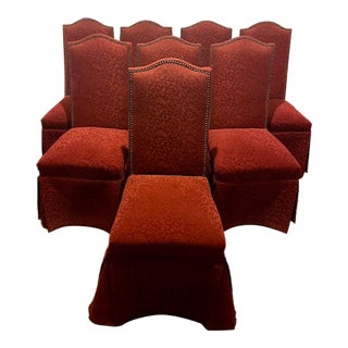 Late 20th Century Set of 8 Skirted Dining Chairs in Ruby Red Cut Velvet For Sale