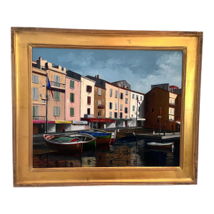 1980s Oil on Canvas by Richard T. Reminger . “St. Tropez “ Signed and Framed.