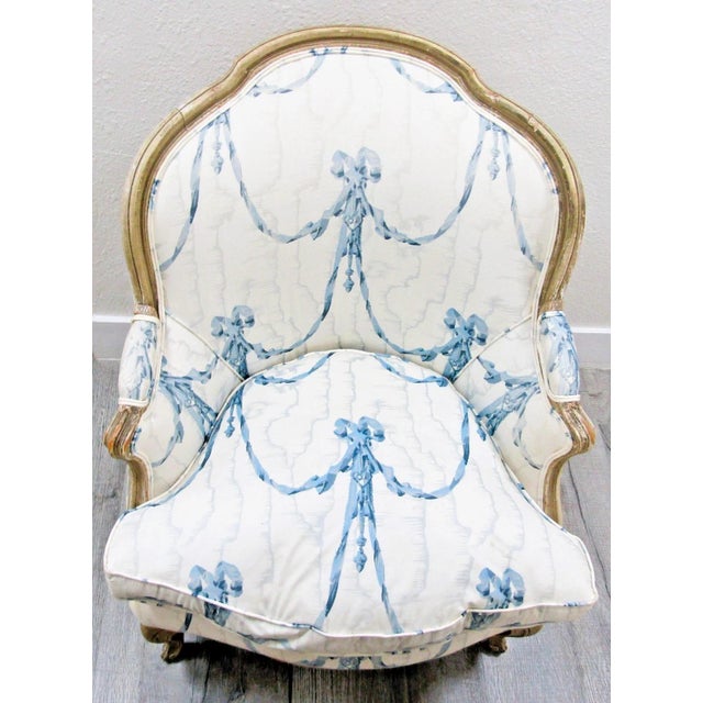 Antique Framed French Louis XV Style Bergère Chair Scalamandre Fabric For Sale - Image 4 of 15