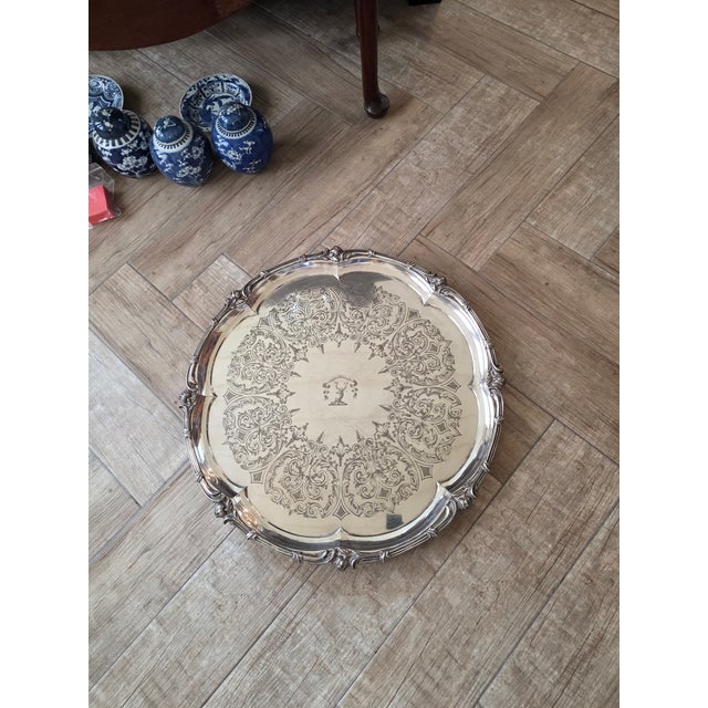 Beautiful Antique Elkington Silverplated Round Tray For Sale In San Antonio - Image 6 of 6
