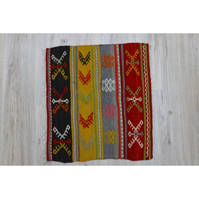 1960s Tribal Turkish Embroidered Flatweave Colorful Kilim Rug For Sale - Image 4 of 11