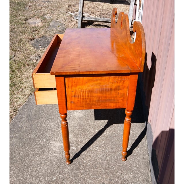 Antique Tiger Maple Dressing Table With 2 Drawers 1934 For Sale - Image 12 of 15