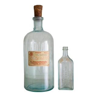 Pair of American Antique Aqua Apothecary Bottles From Chicago and Lexington For Sale