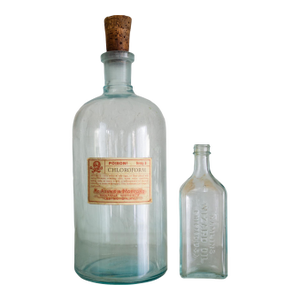 Pair of American Antique Aqua Apothecary Bottles From Chicago and Lexington