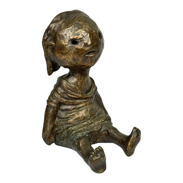Signed Bronze Sculpture of a Little Girl by Sergio Unia For Sale