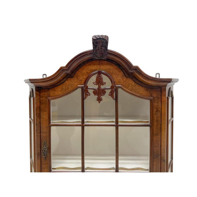 Walnut Veneer Wall Display Cabinet with Ornament and White Shelves, 1960s For Sale - Image 4 of 11