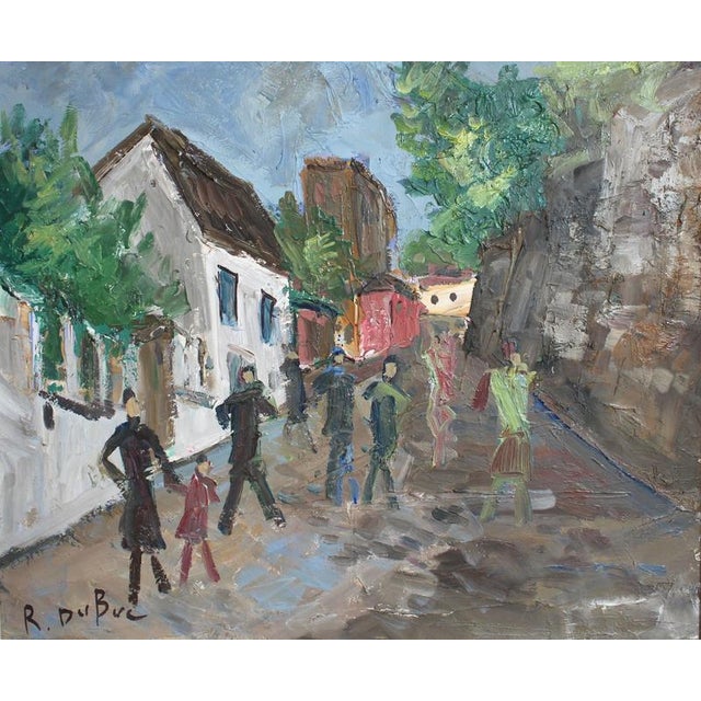 Strollers in montmartre', oil on canvas, by roland dubuc (circa 1960s). A lively, impastoed street scene set on a sloping...