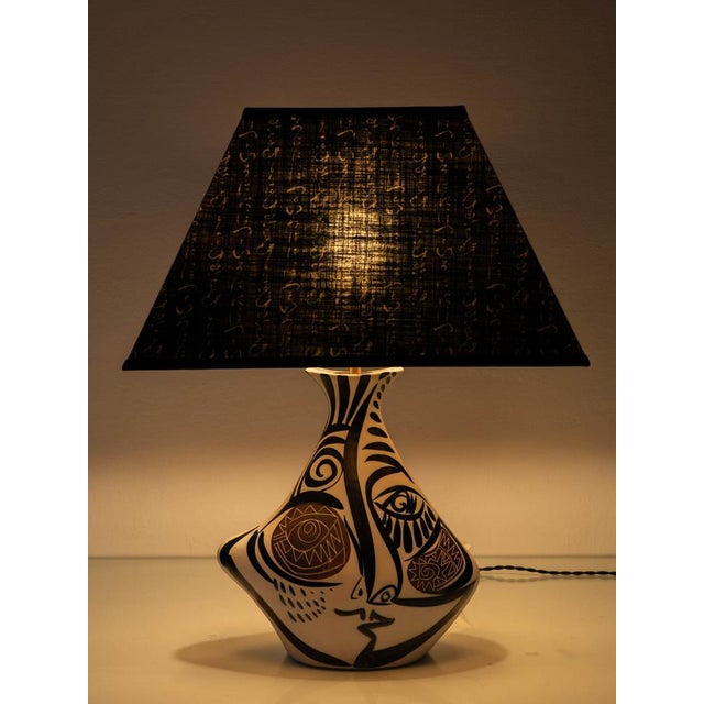 2000 - 2009 Vintage Cubist Ceramic Table Lamp with Hand-Painted Face & New Lampshade, Spain For Sale - Image 5 of 11