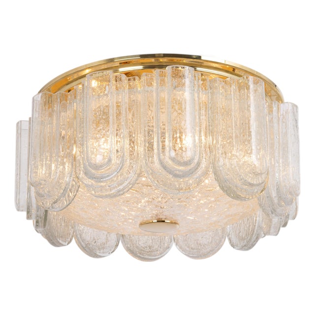 Large Brass Flushmount with Murano Glass Tubes attributed to Doria, Germany, 1960s For Sale
