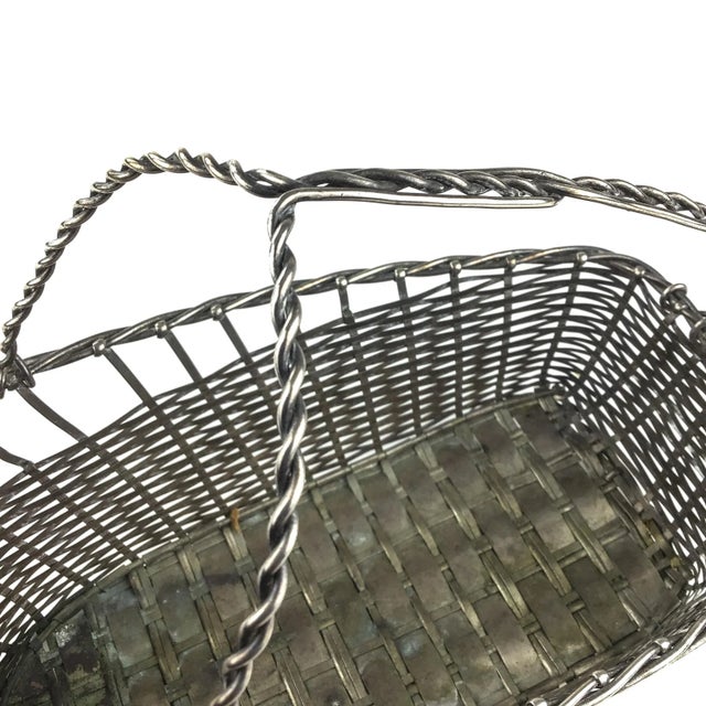 Silver Vintage Handmade Woven Silverplate Wine Bottle Basket For Sale - Image 8 of 11