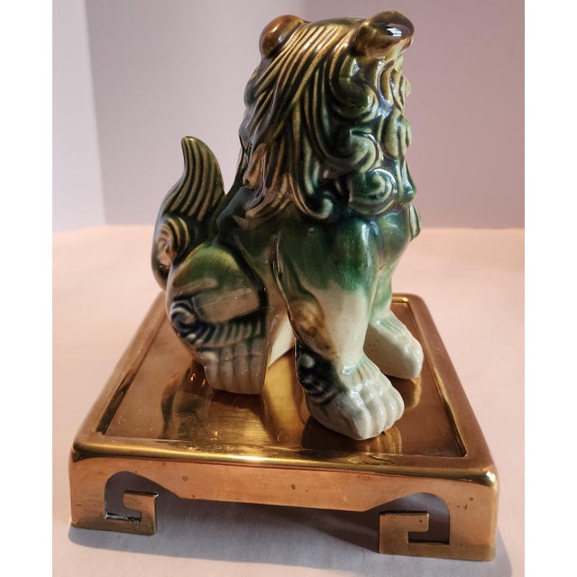 1950s Vintage Sancai Porcelain Foo Dog on Miniature Brass Ming Table For Sale - Image 5 of 6