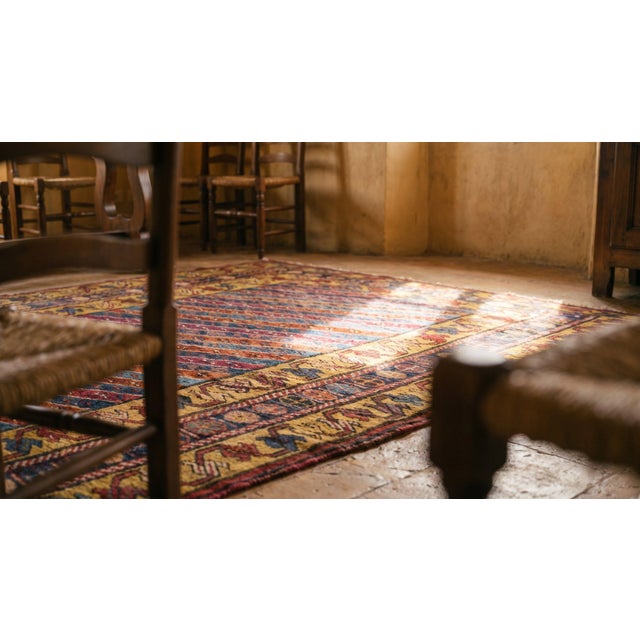 Textile 1890s Multicolor Geometric Tribal Antique Caucasian Karabagh Rug 3'9" X 7'3" Handknotted Wool Carpet For Sale - Image 7 of 9